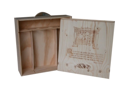 Caja de madera para 4 BOTELLAS de Cava/Vino con tapa corredera